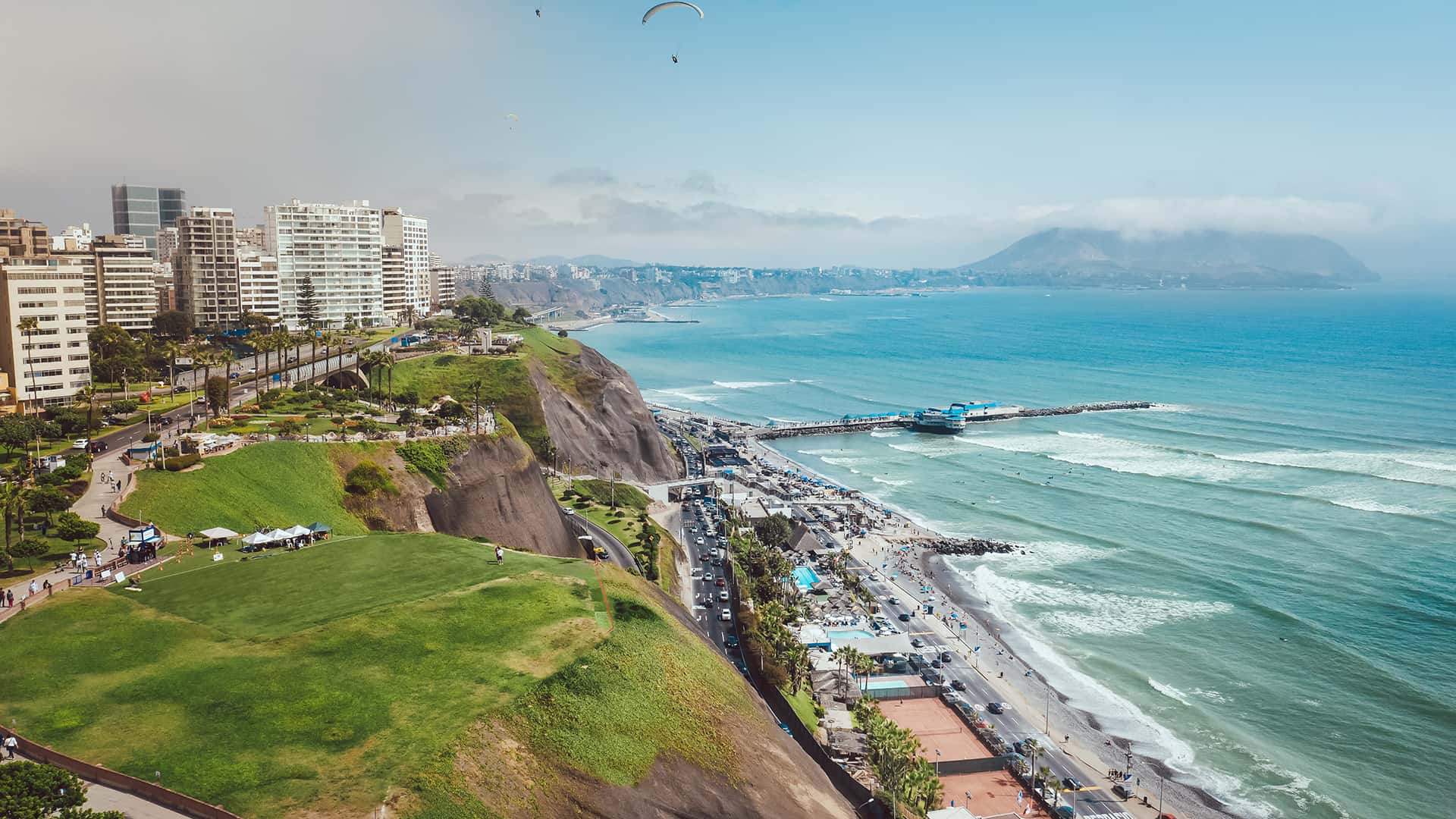 11The coast of Miraflores, Lima with sunny weather and some paragliders - RESPONSible Travel Peru