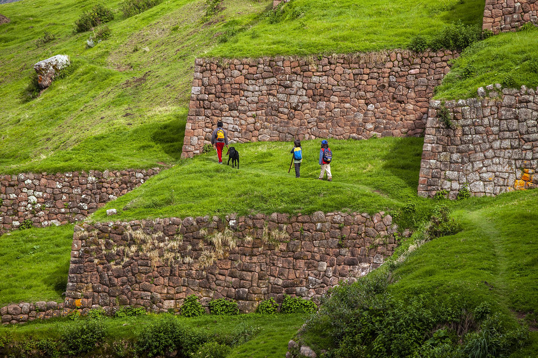 11Nice family playing on the Inca terraces of Huchuy Qoso | Responsible Travel Peru