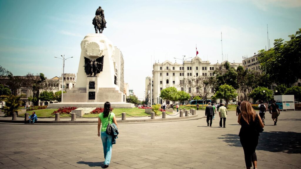 San Martin square is characterized by the big monument to the independence leader | Responsible Travel Peru