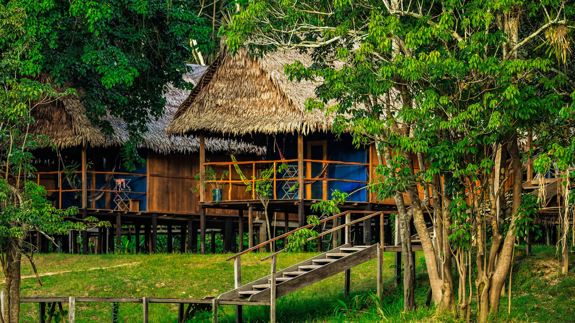 A first view of a jungle river lodge near Iquitos