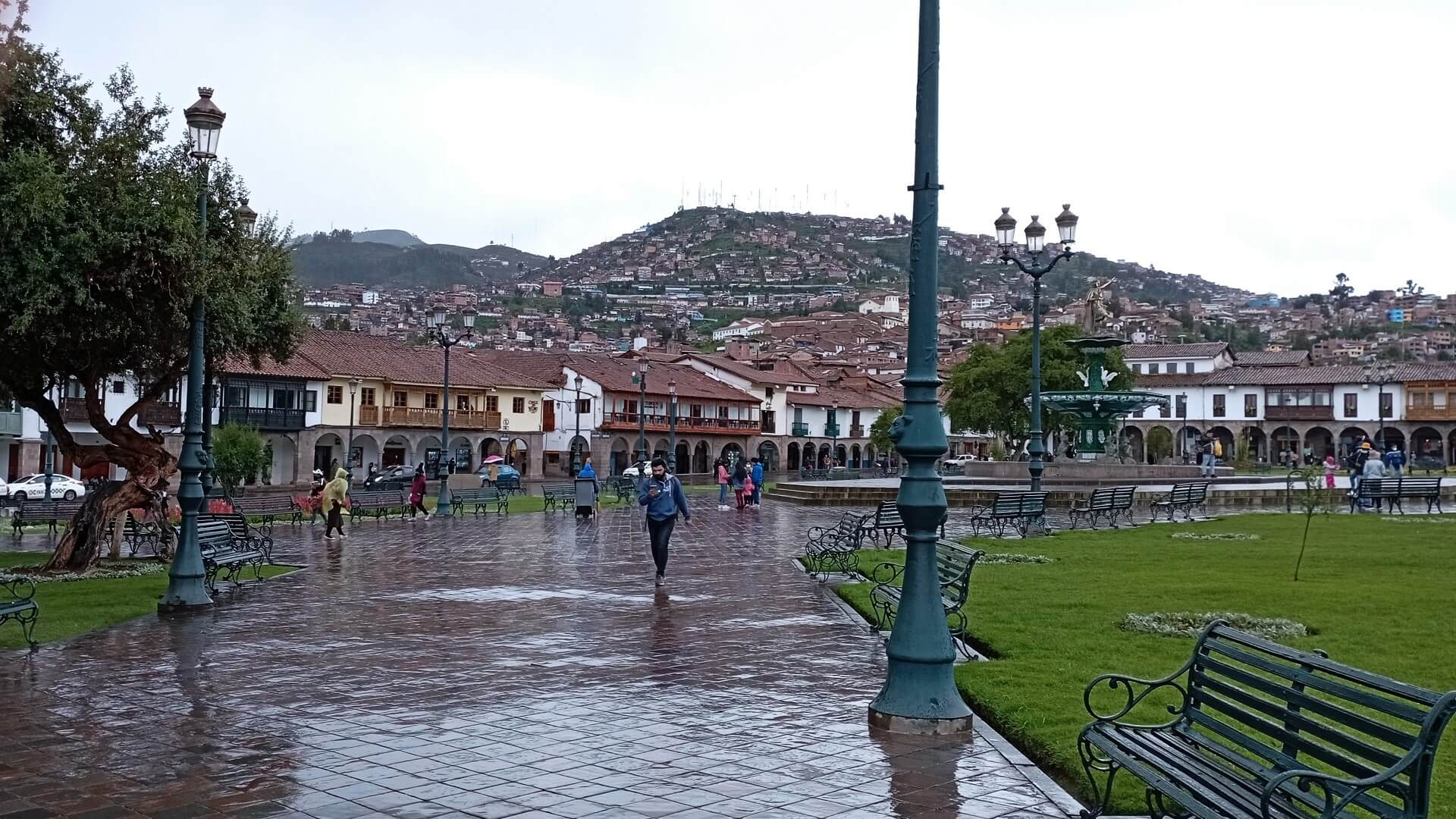 Plaza de Armas of Cusco in the rain