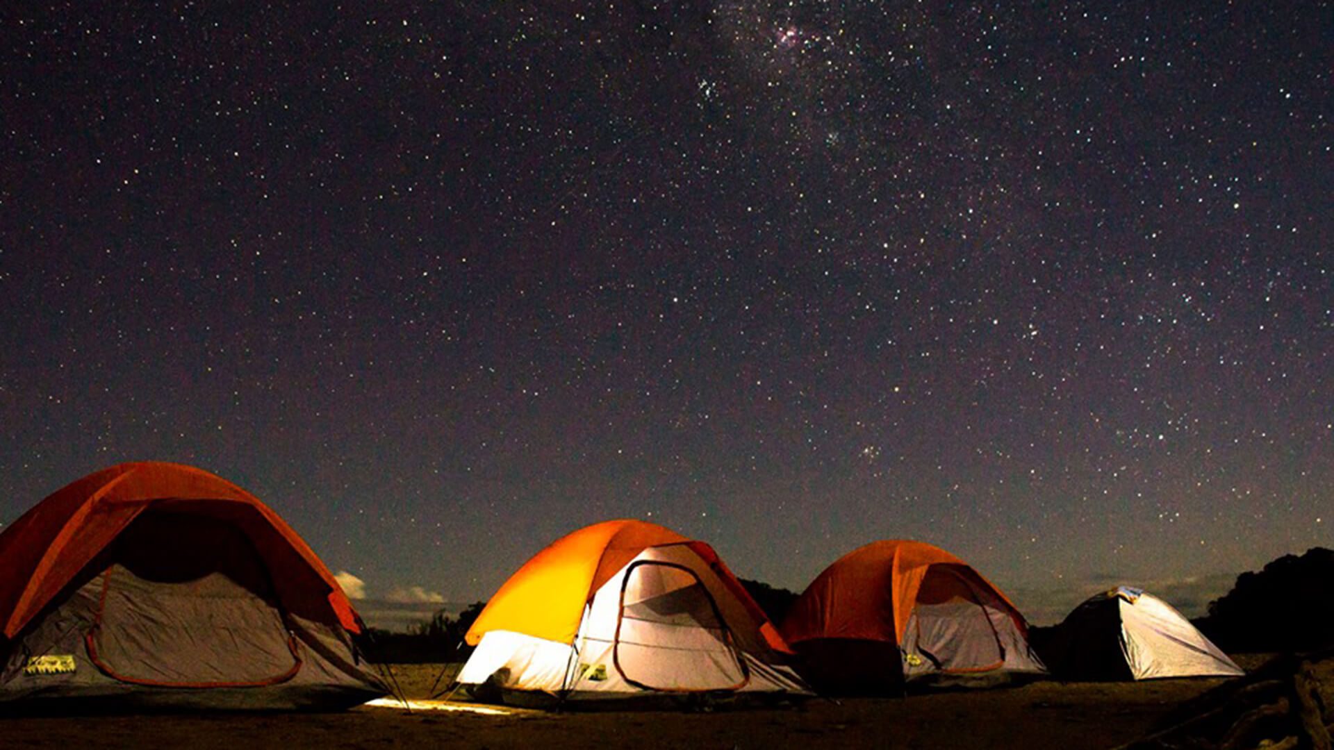 Night camping under starry sky