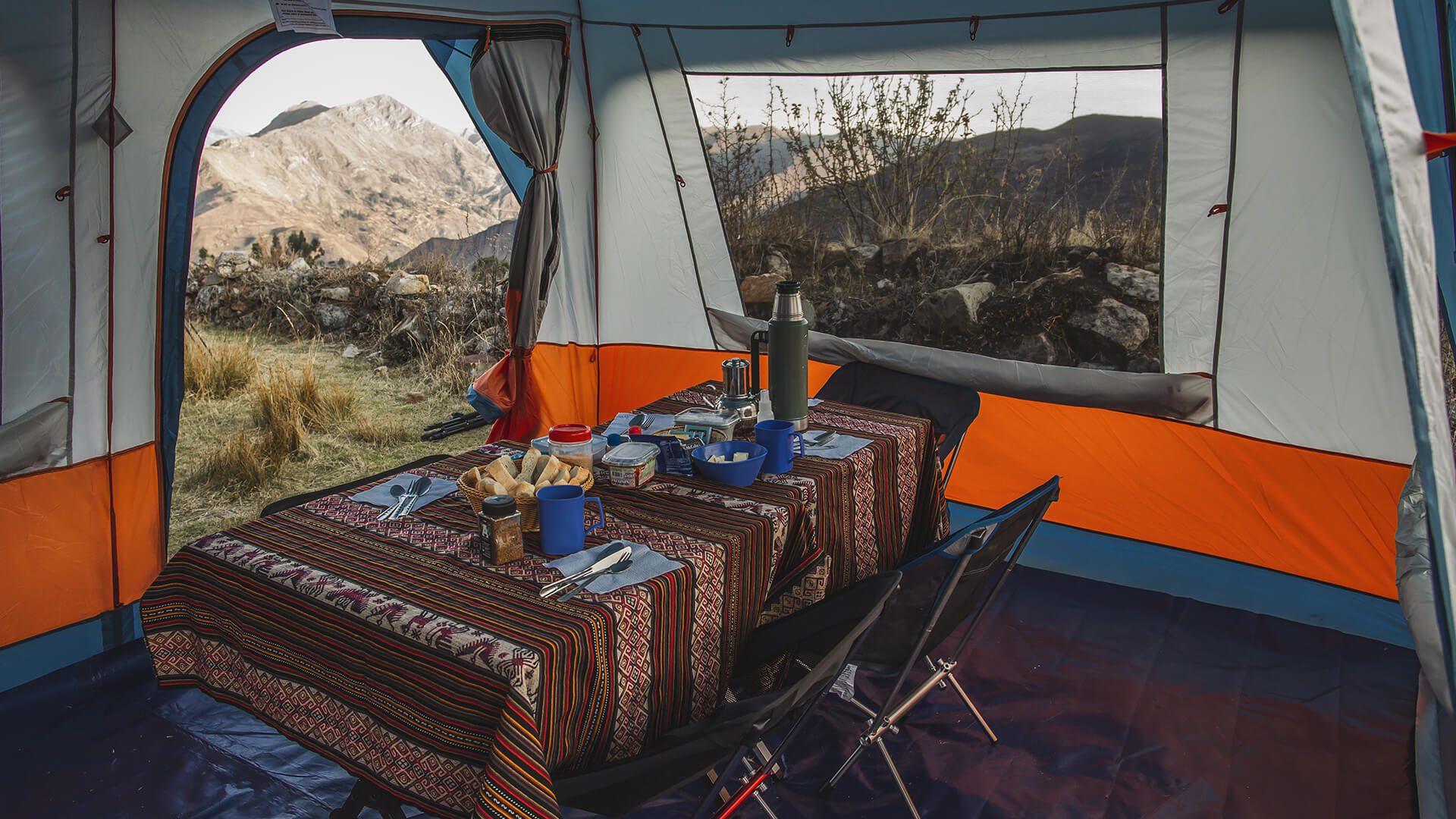 Luxury dining tent set up along the Qhapaq Ñan | Hike the Great Inca Road with RESPONSible Travel Peru